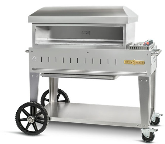 Crown Verity 36" Mobile Pizza Oven w/ Volcanic Stones Wind Shields Auto-Ignition & Center Shelf NG, Model# CV-PZ-36-MB-NG