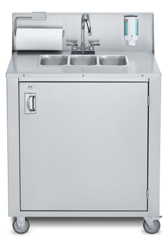 Crown Verity Single Stainless Steel Handwashing Sink (3) Compartment Sink (2) 5 Gallon (2) Waste Water Tanks Hot & Cold Water, Model# CV-PHS-3