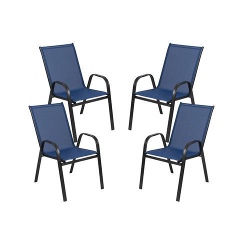 Flash Furniture Brazos Series 4PK Navy Patio Stack Chair, Model# 4-JJ-303C-NV-GG