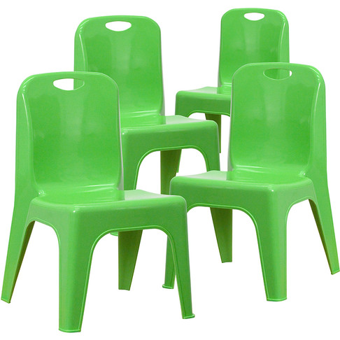 Flash Furniture 4PK Green Plastic Stack Chair, Model# 4-YU-YCX4-011-GREEN-GG