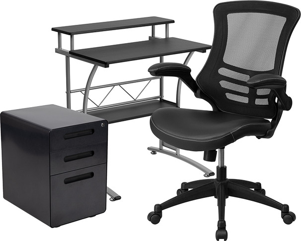 Flash Furniture Black Desk, Chair, Cabinet Set, Model# BLN-CLIFAPX5L-BK-GG