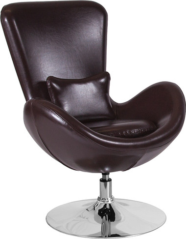Flash Furniture Egg Series Brown Leather Egg Series Chair, Model# CH-162430-BN-LEA-GG