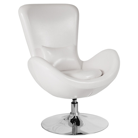 Flash Furniture Egg Series White Leather Egg Series Chair, Model# CH-162430-WH-LEA-GG