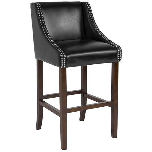 Flash Furniture Carmel Series 30" Black Leather/Wood Stool, Model# CH-182020-30-BK-GG