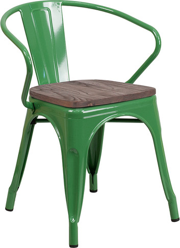 Flash Furniture Green Metal Chair With Arms, Model# CH-31270-GN-WD-GG