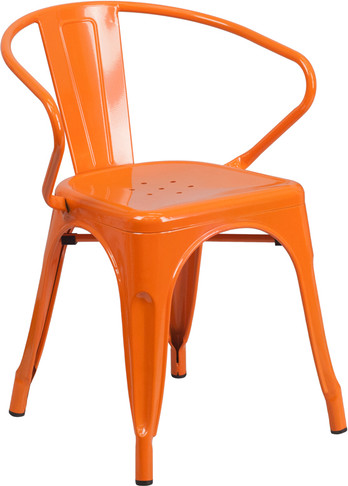 Flash Furniture Orange Metal Chair With Arms, Model# CH-31270-OR-GG