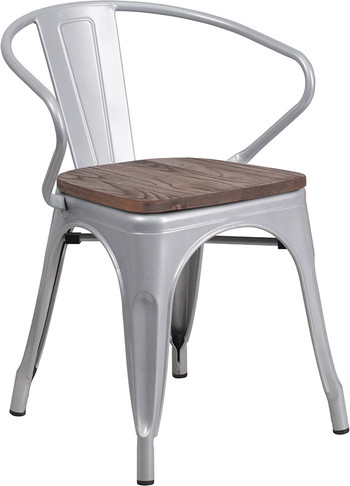 Flash Furniture Silver Metal Chair With Arms, Model# CH-31270-SIL-WD-GG