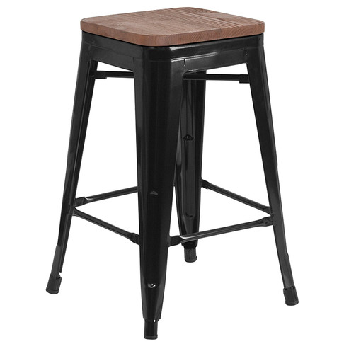 Flash Furniture 24" Black Backless Metal Stool, Model# CH-31320-24-BK-WD-GG