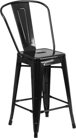 Flash Furniture 24" Black Metal Outdoor Stool, Model# CH-31320-24GB-BK-GG