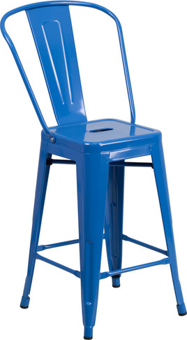 Flash Furniture 24" Blue Metal Outdoor Stool, Model# CH-31320-24GB-BL-GG