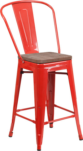 Flash Furniture 24" Red Metal Counter Stool, Model# CH-31320-24GB-RED-WD-GG