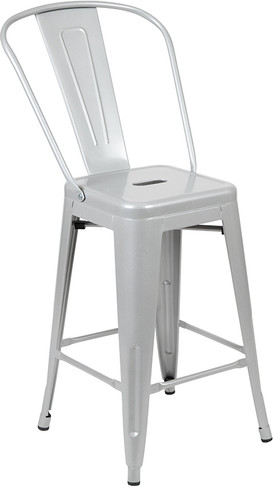 Flash Furniture 24" Silver Metal Outdoor Stool, Model# CH-31320-24GB-SIL-GG
