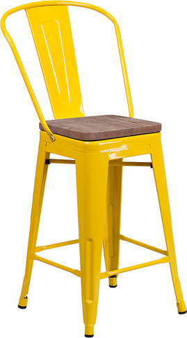 Flash Furniture 24" Yellow Metal Counter Stool, Model# CH-31320-24GB-YL-WD-GG