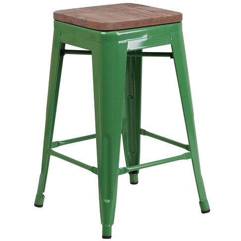 Flash Furniture 24" Green Metal Counter Stool, Model# CH-31320-24-GN-WD-GG