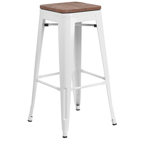 Flash Furniture 30" White Metal Barstool, Model# CH-31320-30-WH-WD-GG
