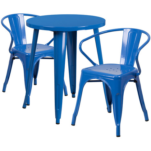 Flash Furniture 24RD Blue Metal Table Set, Model# CH-51080TH-2-18ARM-BL-GG