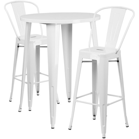 Flash Furniture 30RD White Metal Bar Set, Model# CH-51090BH-2-30CAFE-WH-GG
