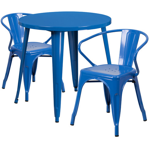 Flash Furniture 30RD Blue Metal Set, Model# CH-51090TH-2-18ARM-BL-GG