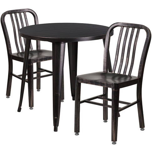 Flash Furniture 30RD Aged Black Metal Set, Model# CH-51090TH-2-18VRT-BQ-GG