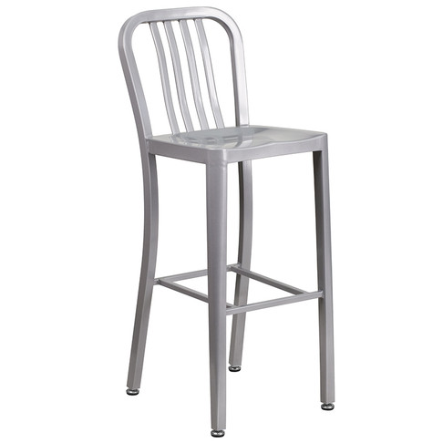Flash Furniture 30" Silver Metal Outdoor Stool, Model# CH-61200-30-SIL-GG