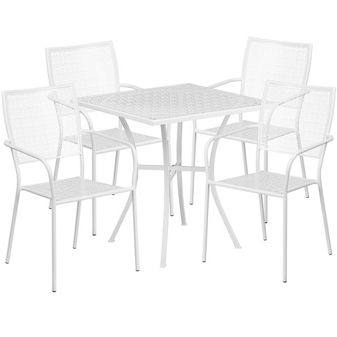 Flash Furniture 28SQ White Patio Table Set, Model# CO-28SQ-02CHR4-WH-GG