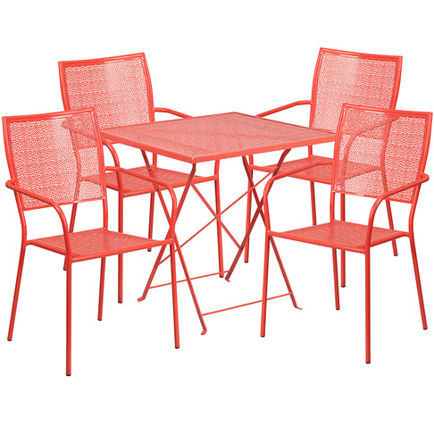 Flash Furniture 28SQ Coral Fold Patio Set, Model# CO-28SQF-02CHR4-RED-GG