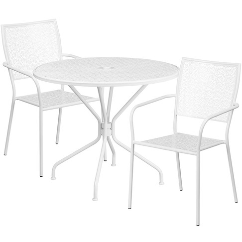 Flash Furniture 35.25RD White Patio Table Set, Model# CO-35RD-02CHR2-WH-GG