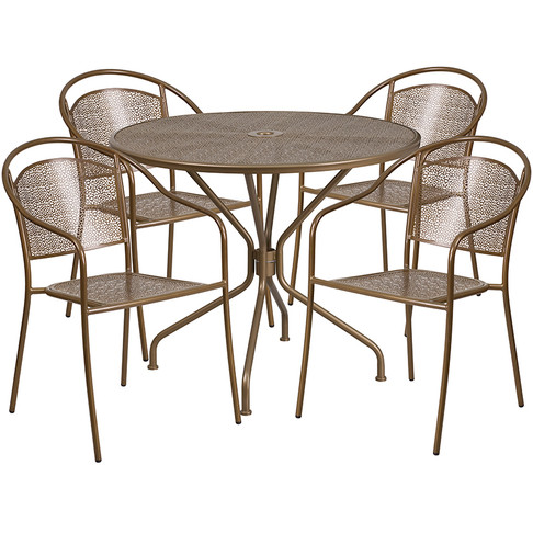 Flash Furniture 35.25RD Gold Patio Table Set, Model# CO-35RD-03CHR4-GD-GG