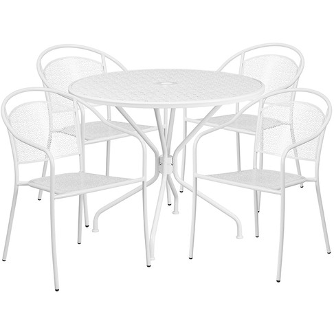 Flash Furniture 35.25RD White Patio Table Set, Model# CO-35RD-03CHR4-WH-GG