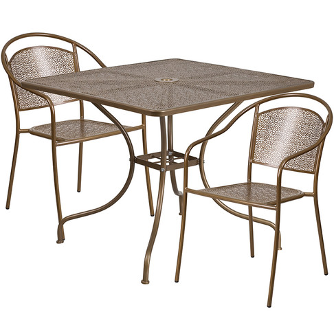 Flash Furniture 35.5SQ Gold Patio Table Set, Model# CO-35SQ-03CHR2-GD-GG