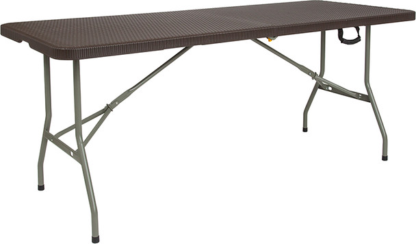 Flash Furniture 29x71 Brown Rattan Fold Table, Model# DAD-FT-180Z-GG