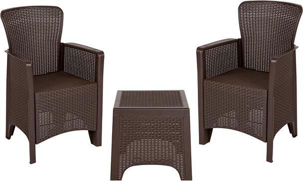 Flash Furniture Brown Rattan Chair/Table Set, Model# DAD-SF3-2P-SET-CHOC-GG