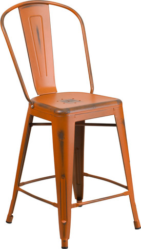 Flash Furniture Distressed Orange Metal Stool, Model# ET-3534-24-OR-GG
