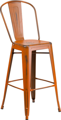 Flash Furniture Distressed Orange Metal Stool, Model# ET-3534-30-OR-GG