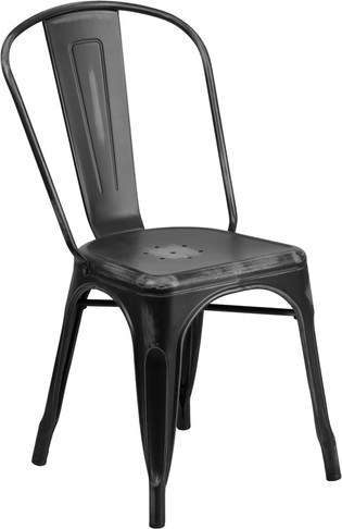 Flash Furniture Distressed Black Metal Chair, Model# ET-3534-BK-GG