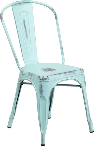 Flash Furniture Distressed Gn-Blue Metal Chair, Model# ET-3534-DB-GG