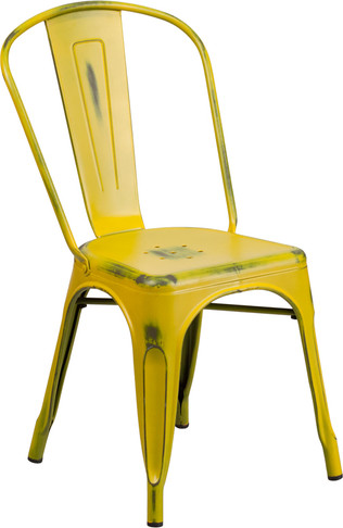 Flash Furniture Distressed Yellow Metal Chair, Model# ET-3534-YL-GG
