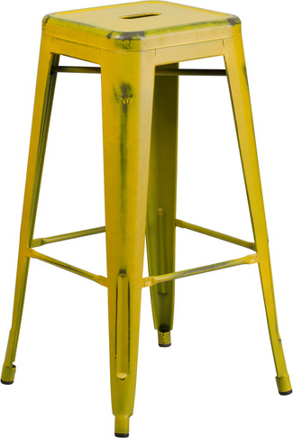 Flash Furniture Distressed Yellow Metal Stool, Model# ET-BT3503-30-YL-GG