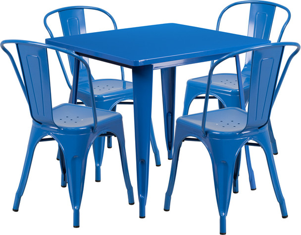 Flash Furniture 31.5SQ Blue Metal Table Set, Model# ET-CT002-4-30-BL-GG