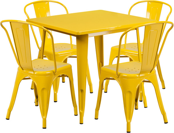 Flash Furniture 31.5SQ Yellow Metal Table Set, Model# ET-CT002-4-30-YL-GG