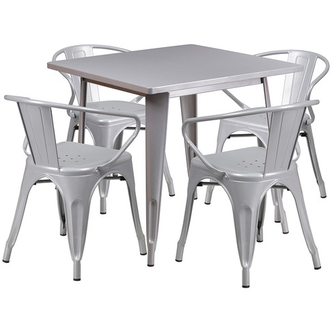 Flash Furniture 31.5SQ Silver Metal Table Set, Model# ET-CT002-4-70-SIL-GG
