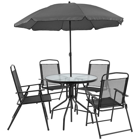 Flash Furniture Nantucket 6PC Black Patio Set & Umbrella, Model# GM-202012-BK-GG