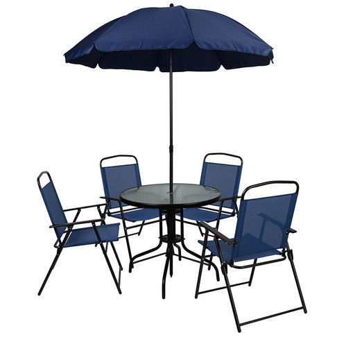 Flash Furniture Nantucket 6PC Navy Patio Set & Umbrella, Model# GM-202012-NV-GG