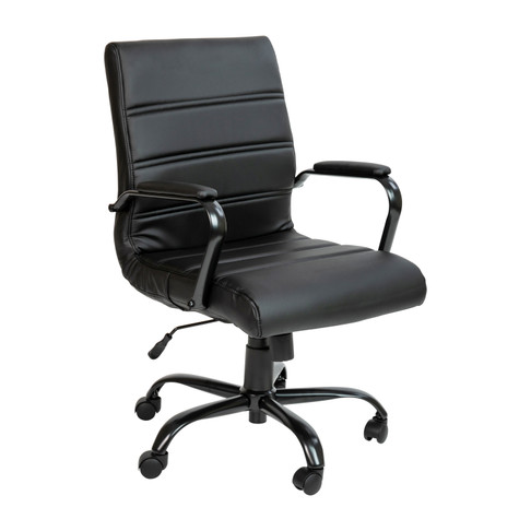 Flash Furniture Black Mid-Back Leather Chair, Model# GO-2286M-BK-BK-GG