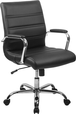 Flash Furniture Black Mid-Back Leather Chair, Model# GO-2286M-BK-GG