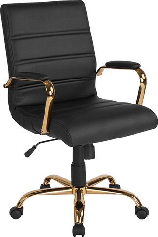 Flash Furniture Black Mid-Back Leather Chair, Model# GO-2286M-BK-GLD-GG