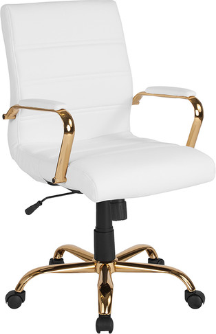 Flash Furniture White Mid-Back Leather Chair, Model# GO-2286M-WH-GLD-GG