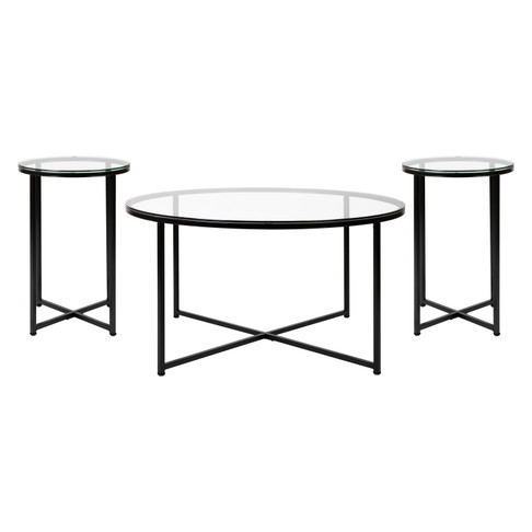 Flash Furniture Greenwich Collection 3 Piece Glass Coffee Table Set, Model# NAN-CEK-1786-BK-GG