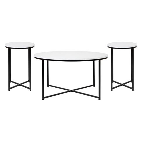 Flash Furniture Hampstead Collection 3 Piece White Coffee Table Set, Model# NAN-CEK-1787-BK-GG