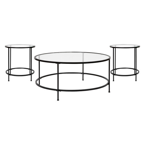 Flash Furniture Astoria Collection 3 Piece Glass Coffee Table Set, Model# NAN-CEK-21750-BK-GG